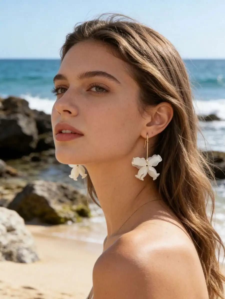 Orecchini con petali di fiori in acrilico per l'uso quotidiano da donna