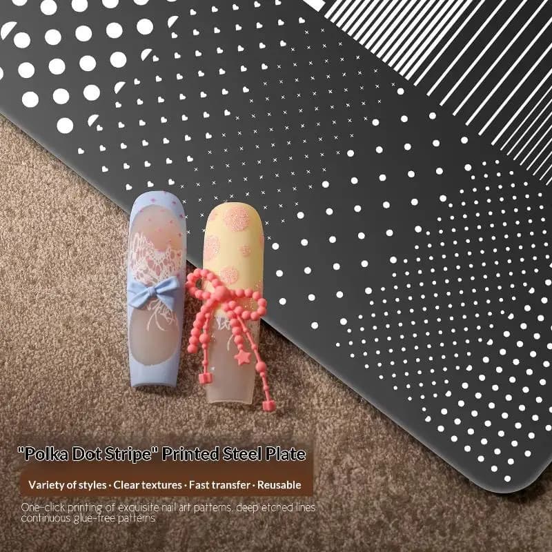 New Lace Nail Art Transfer Printing Steel Plate Bowknot Polka Dots Nail Tools Bowknot Silicone Stamp Template