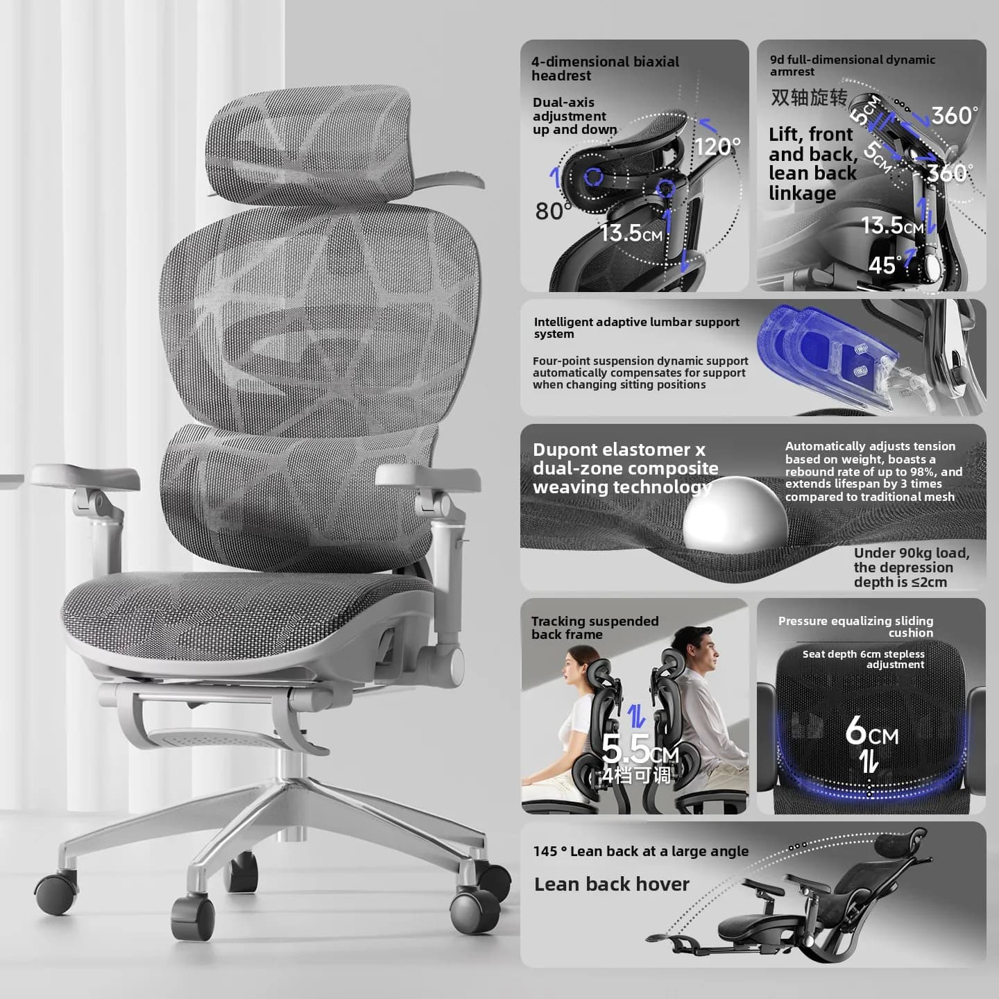 Comfortable Ergonomic Office Chair Adjustable Backrest for Long Hours Sitting Computer Gaming Chair