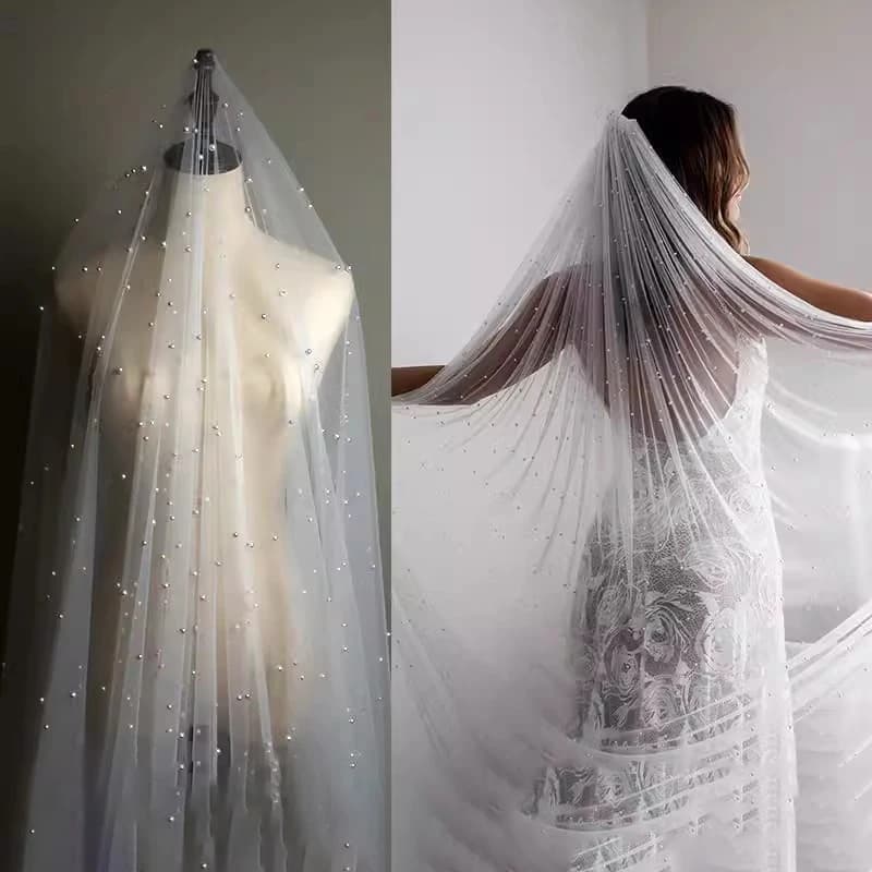 White Pearl Tulle Fabric Sheer Mesh Fabric Bridal Veil Wedding Table Decorations for Wedding Sewing DIY Crafts Gowns Crafts