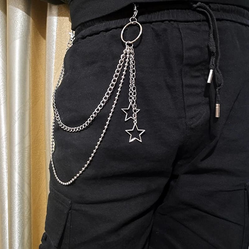 Catena Portachiavi Punk Streetwear Donna Uomo, Accessori con Luna, Stella, Borchie e Teschio, Catena da Cintura per Jeans, Gioielli Rock Goth