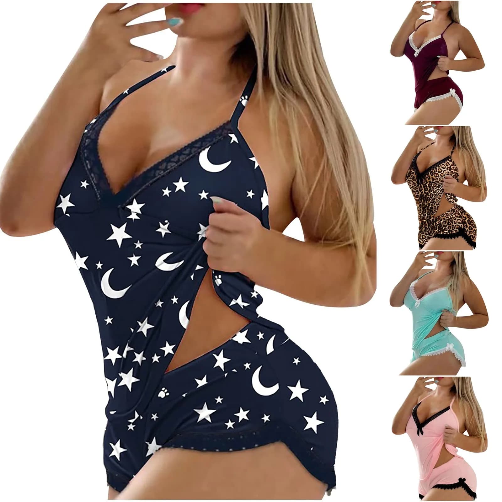 Hot Sexy Lace Emboridered Sleepwear Set Sleeveless Deep V-neck And Shorts Solid Color Wireless Bra Underwear Pajama Suits