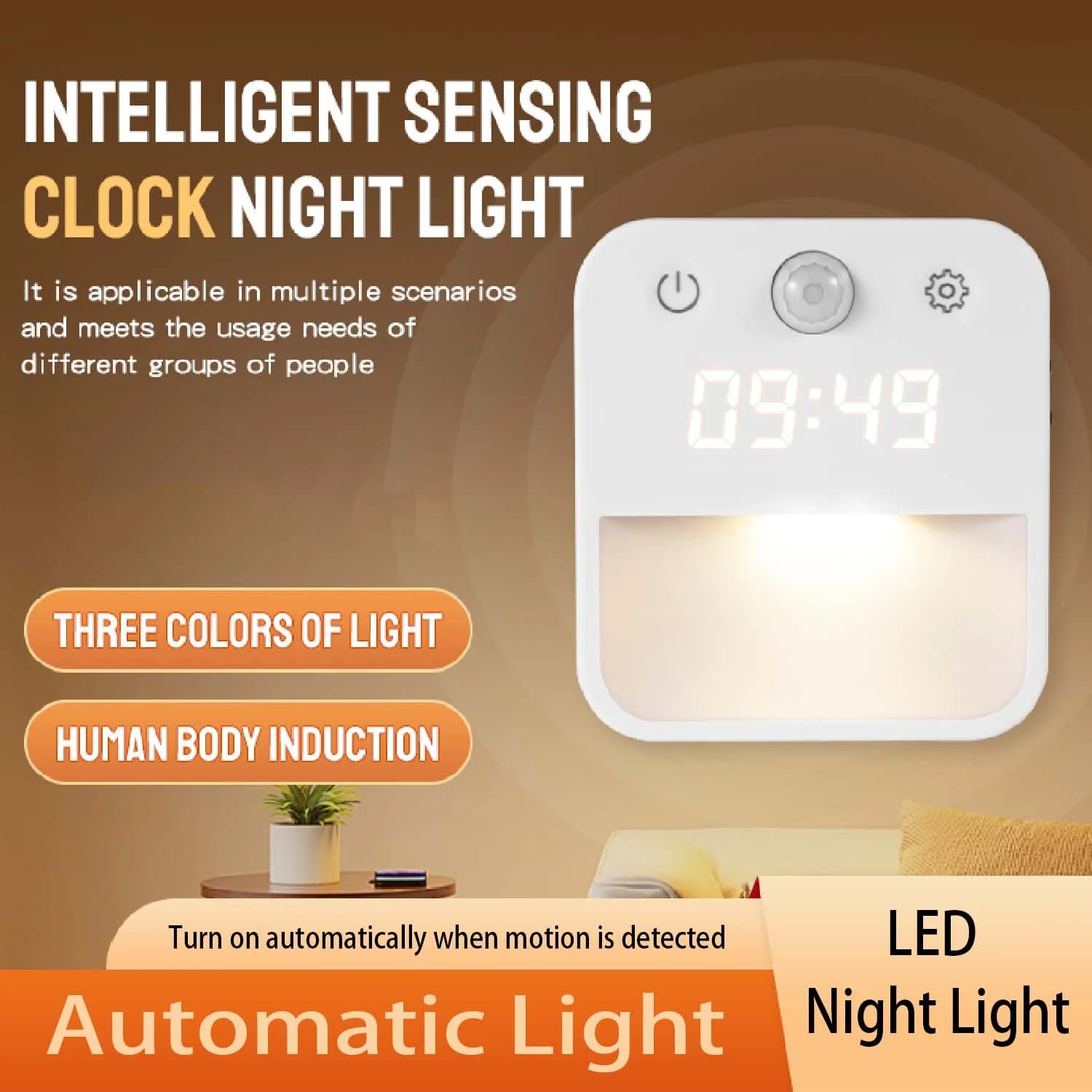 1pc/2pcs Orologio da bagno con sensore di movimento, orologio con luce notturna da collegare al muro Bianco caldo Sensore dal tramonto all'alba per il corridoio della camera da letto