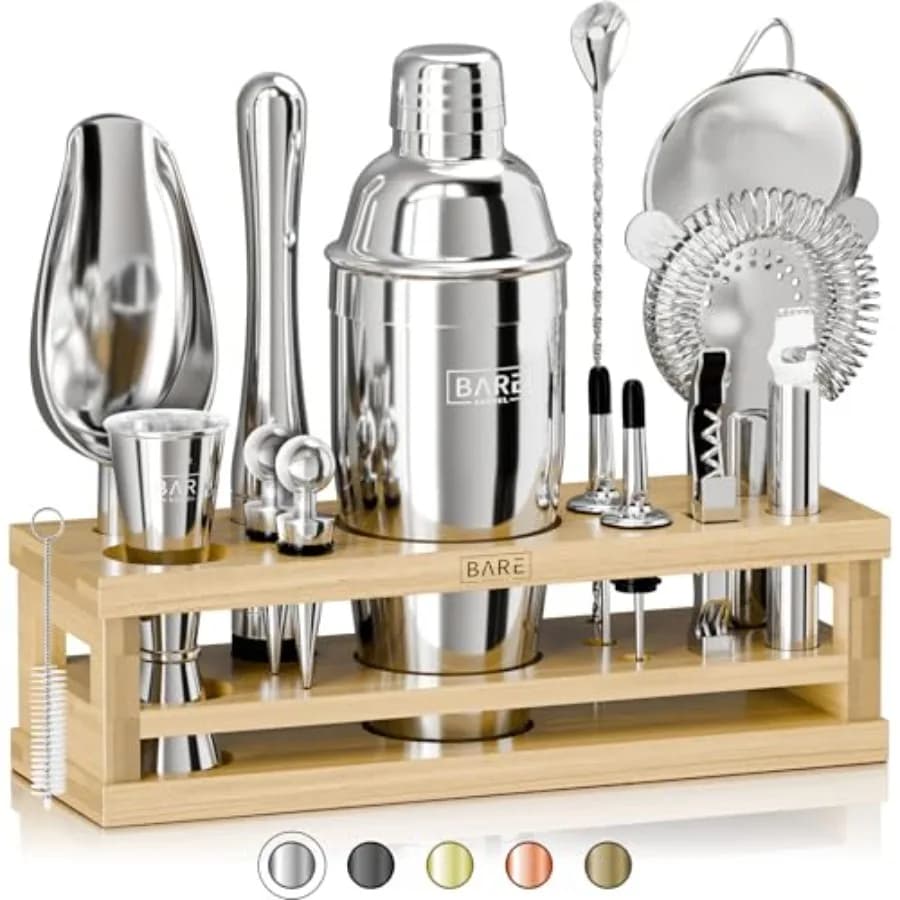 Set da Cocktail 16 Pezzi | Utensili per Miscelare Cocktail Martini per Barman Domestico | Inclusi 35 schede ricettuali | Set Regalo (Cobbler da 24oz)