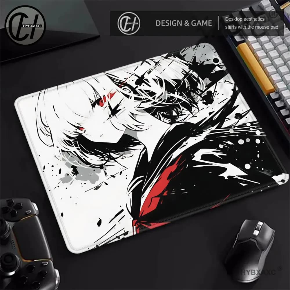 HYBXAXC Abstract Red Black Anime Girl Large Mouse Pad Anti-Slip Rubber Base Gaming Desk Mat For PC Laptop