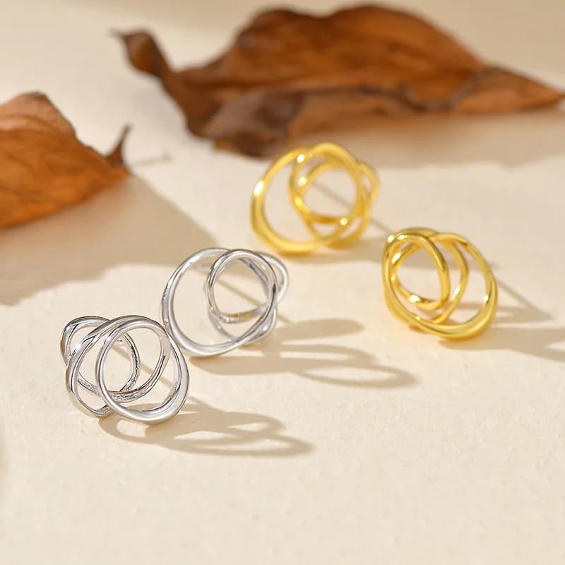 Orecchini da donna in argento sterling S925 con zirconi placcati in oro, avvolgimento rotondo, accessori per feste di gioielli di moda popolari