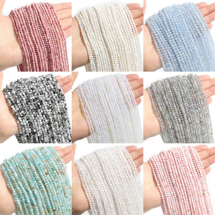 Wholesale Faceted Natural Stone Beads Faceted Amazonite Aquamarine Opal Labradorite Loose Spacer Bead For Jewelry Making 2 3 4mm