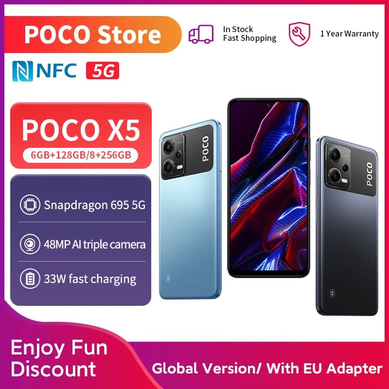 POCO X5 5G Smartphone 128GB/256GB 6.67 "120Hz AMOLED DotDisplay Snapdragon 695 Octa Core NFC 33W 5000mAh batteria