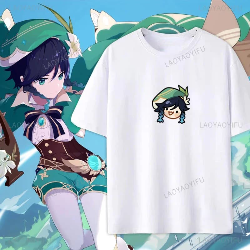 Hot Ganme Genshin Impact t-shirt Cute Head Portrait Lisa Amber Jean Venti Klee stampato abiti da coppia Summer Fashion Soft Tees
