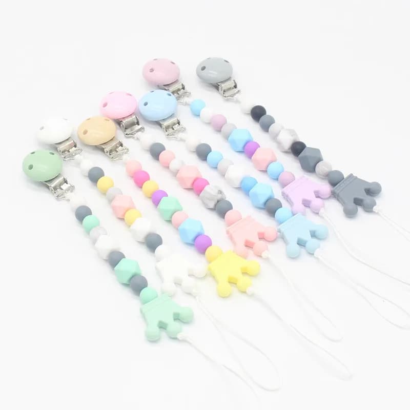 Catena per ciuccio in silicone con corona fatta a mano, regalo per massaggiagengive con clip per bambini senza BPA per neonati