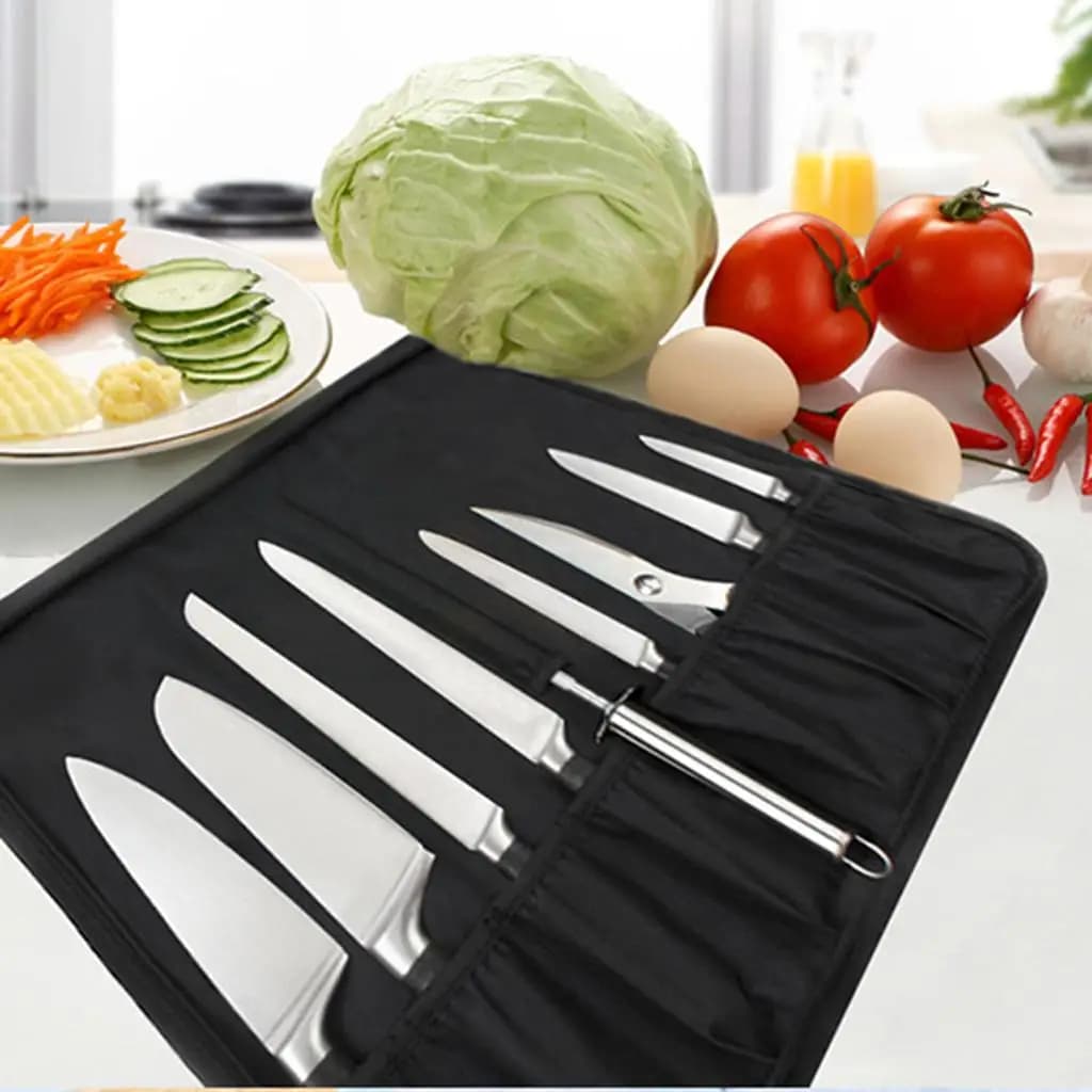 Organizzatore Portatile per Coltelli da Chef in Tessuto Oxford con Tracolla Regolabile per Cucina Domestica e Scuola di Cucina