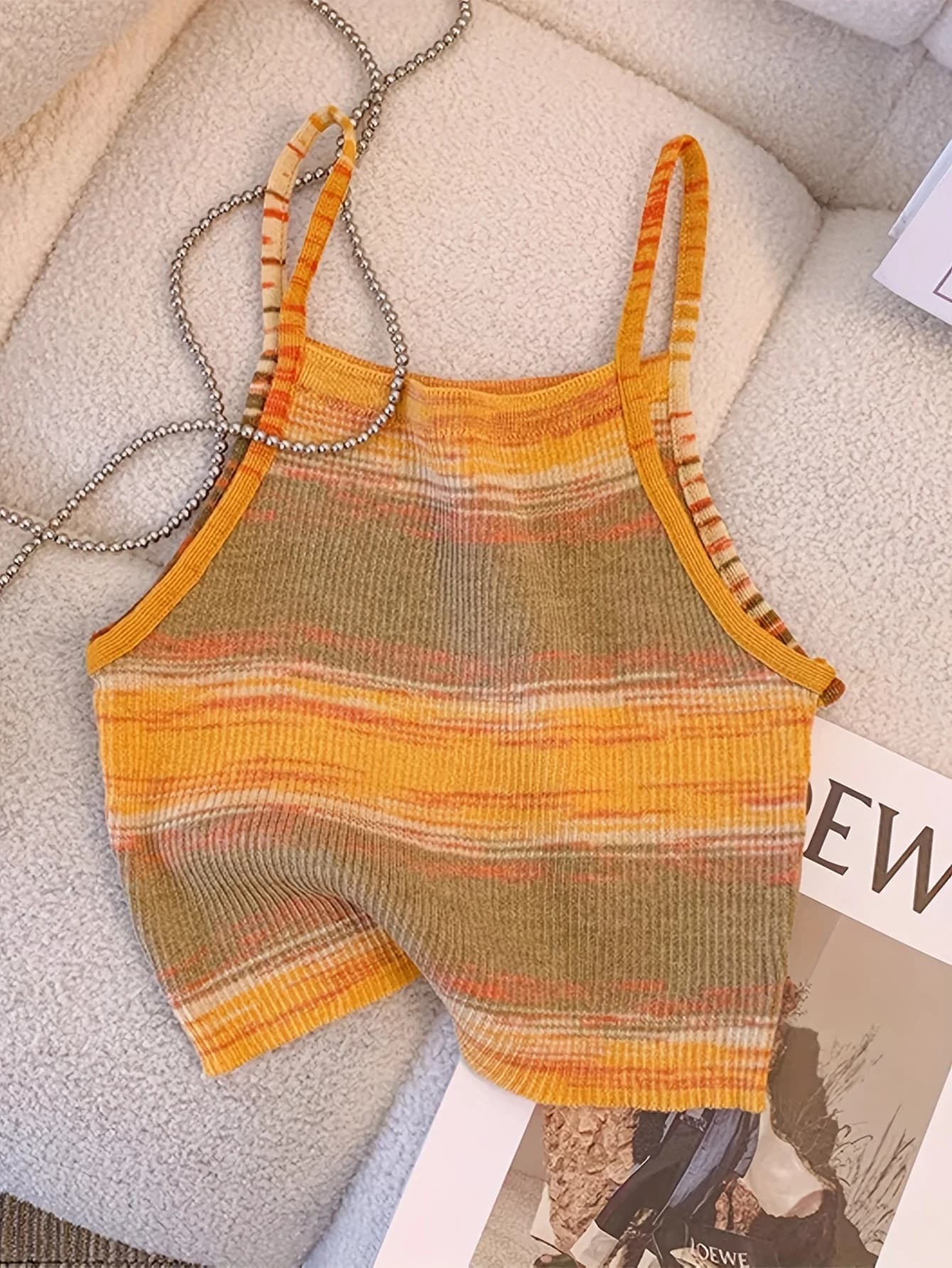 2025 Top canottiera in maglia a costine a righe comodo ed elegante per donna Top casual senza maniche con collo quadrato Top corto arcobaleno