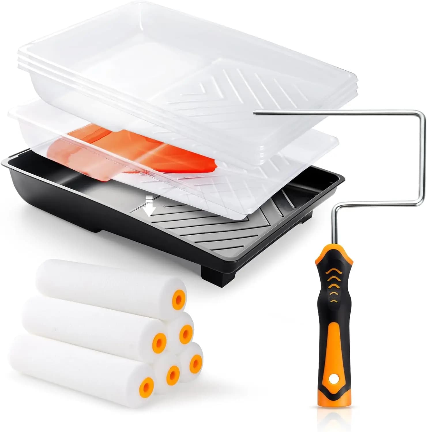 Kit 12 Pieces Painting Roller with Foam Rollers, Tray and Wall Covers and Furniture