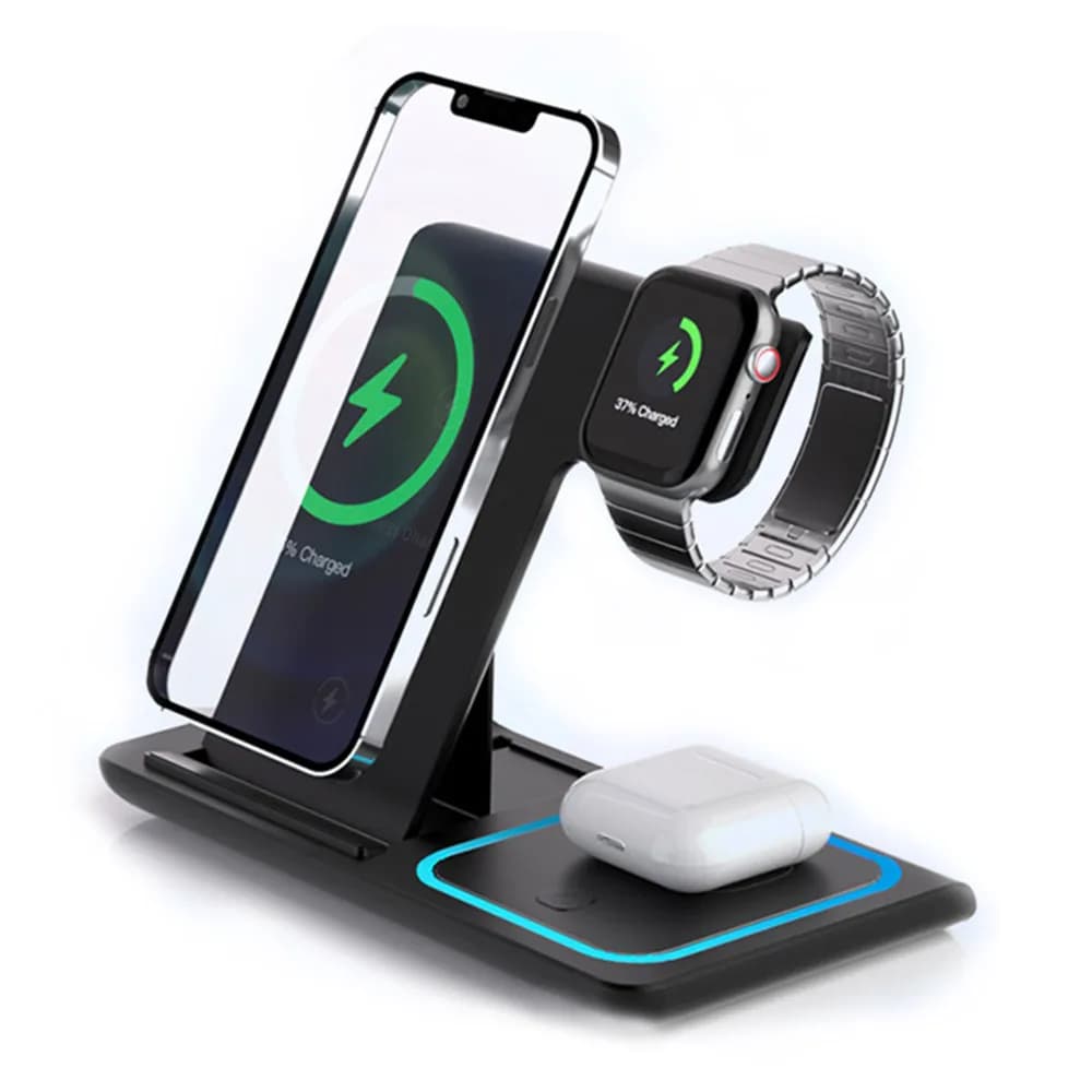 Supporto per caricabatterie wireless pieghevole 3 in 1 per iPhone 17 16 15 14 13 12 Pro Max Stazione di ricarica rapida per Apple Watch 11-2 SE Airpods