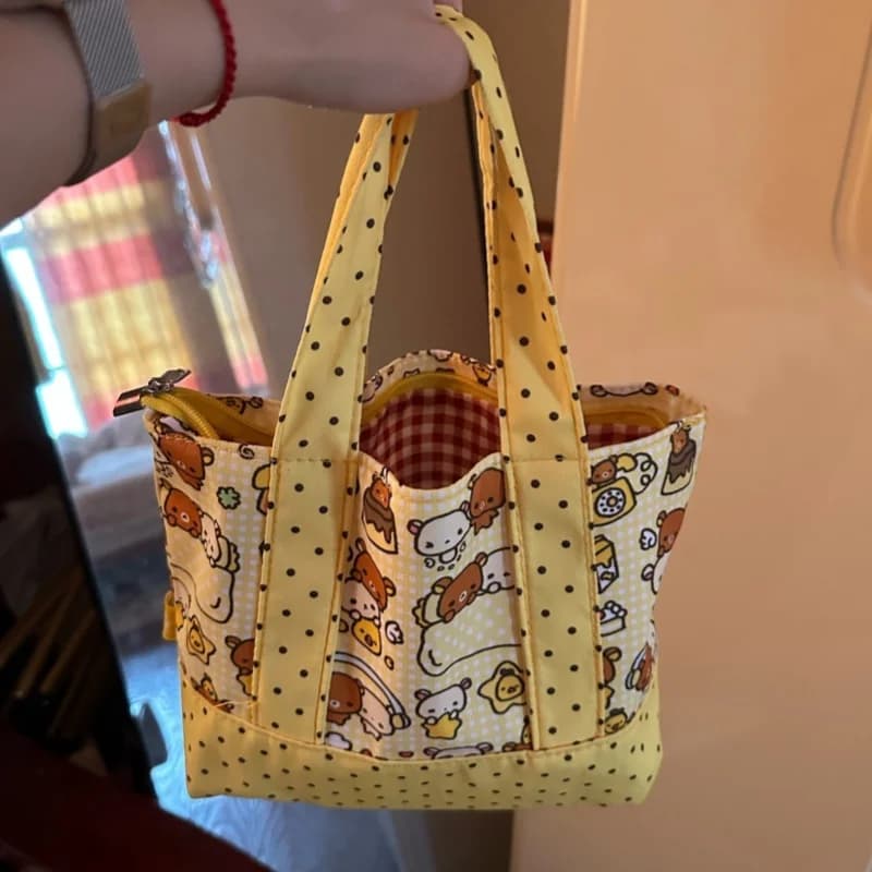 Rilakkuma Polka Dot Color Blocking Shoulder Bag Mobile Wallet Storage Bag Work Lunch Box Storage Handbag Friend's Birthday Gift