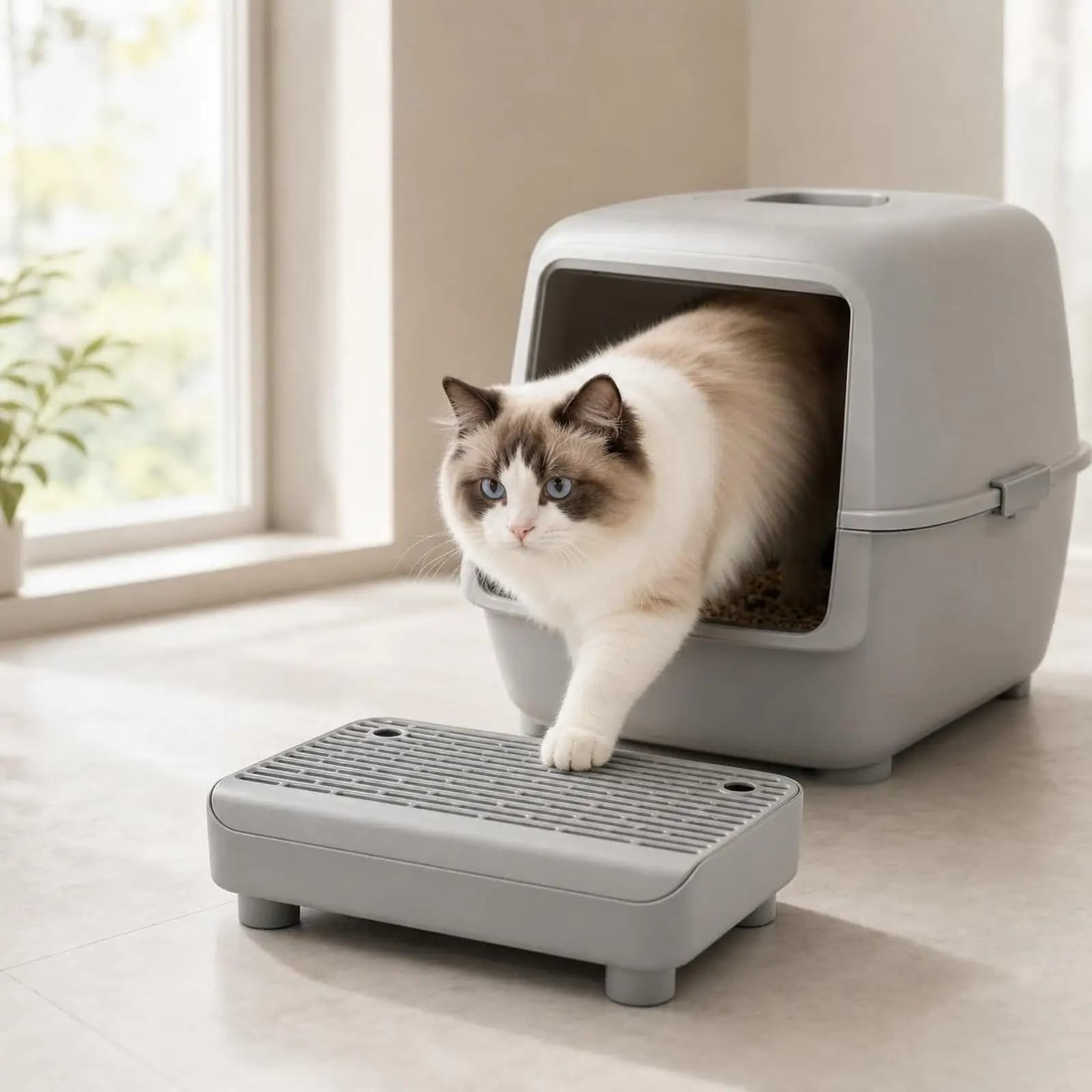 Cat Pedal Step Stool Easy Cleaning Double Layered Cats Litter Trapper Cat Step Filter Pedal for Elderly Cats Self Cleaning