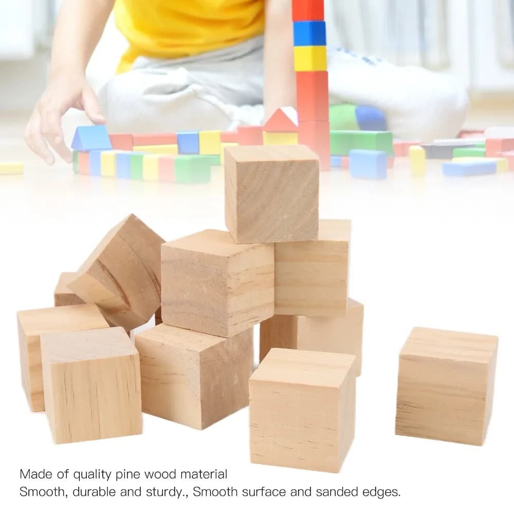 Set di 12 Cubi di Legno Fatti a Mano, Superficie Liscia, Dimensioni Uniformi, in Legno di Pino per Progetti Artigianali
