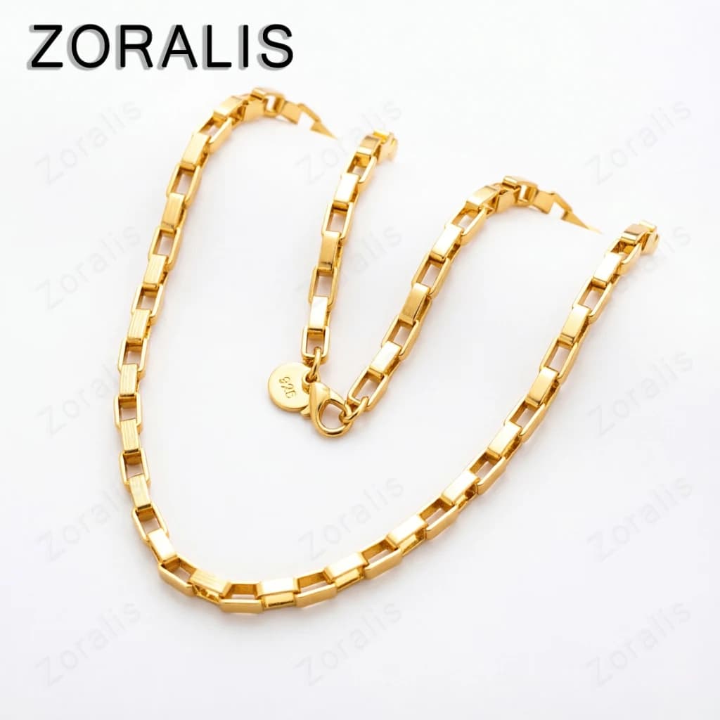 18K Gold 4mm Rectangle Link Chain Necklace For Women Men Engagement Wedding Fashion Jewelry Christmas Gift