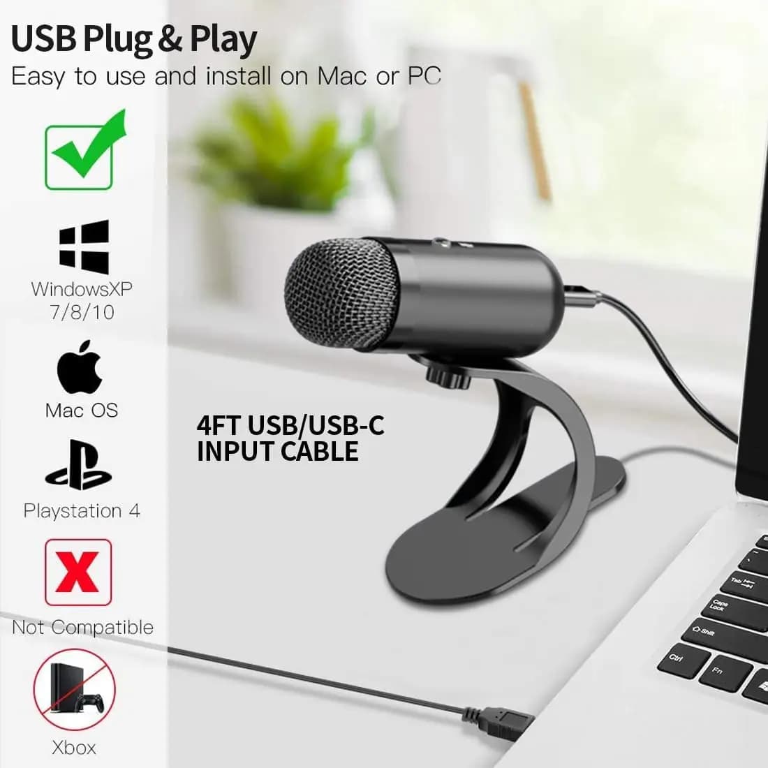 Microfono USB professionale a condensatore per conferenze, microfono da tavolo plug and play per gaming, YouTube, streaming e podcasting