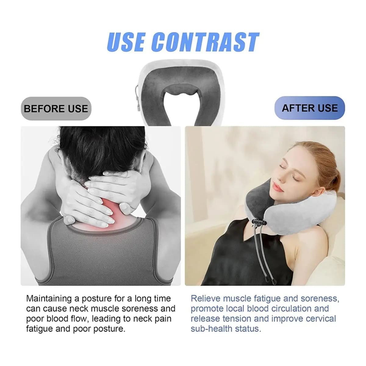 Cuscino da Viaggio AB52/Massaggiatore Elettrico per il Collo con Riscaldamento, Cuscino in Memory Foam per Alleviare il Dolore al Collo, Cuscino di Supporto per il Collo