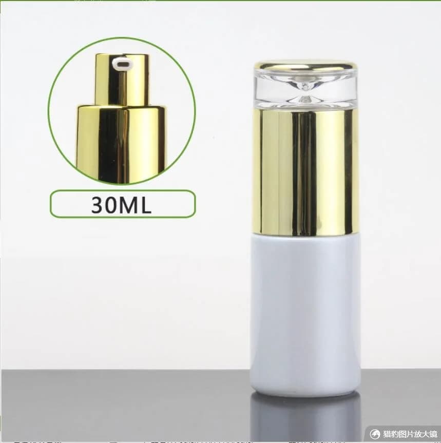 Flacone in vetro smerigliato/verde/blu/bianco da 30 ml con tappo a pompa dorato per siero/lozione/emulsione/fondotinta/anti-UV/essenza/cura della pelle
