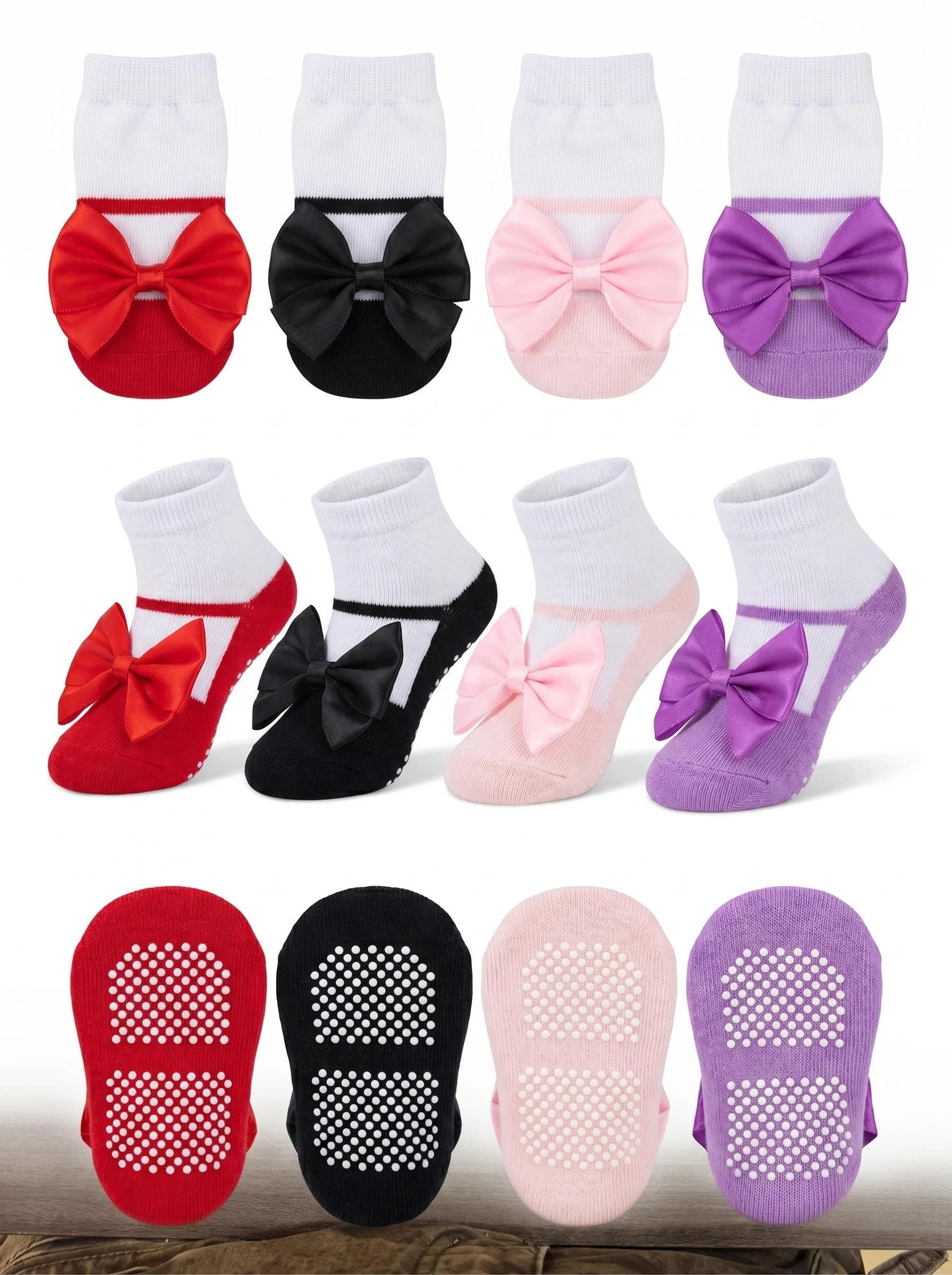 1/4 pairs Baby Spring/Autumn Non-Slip Socks with Bow Design for Home & Indoor Use, Ideal for Baby's First Birthday Party Socks