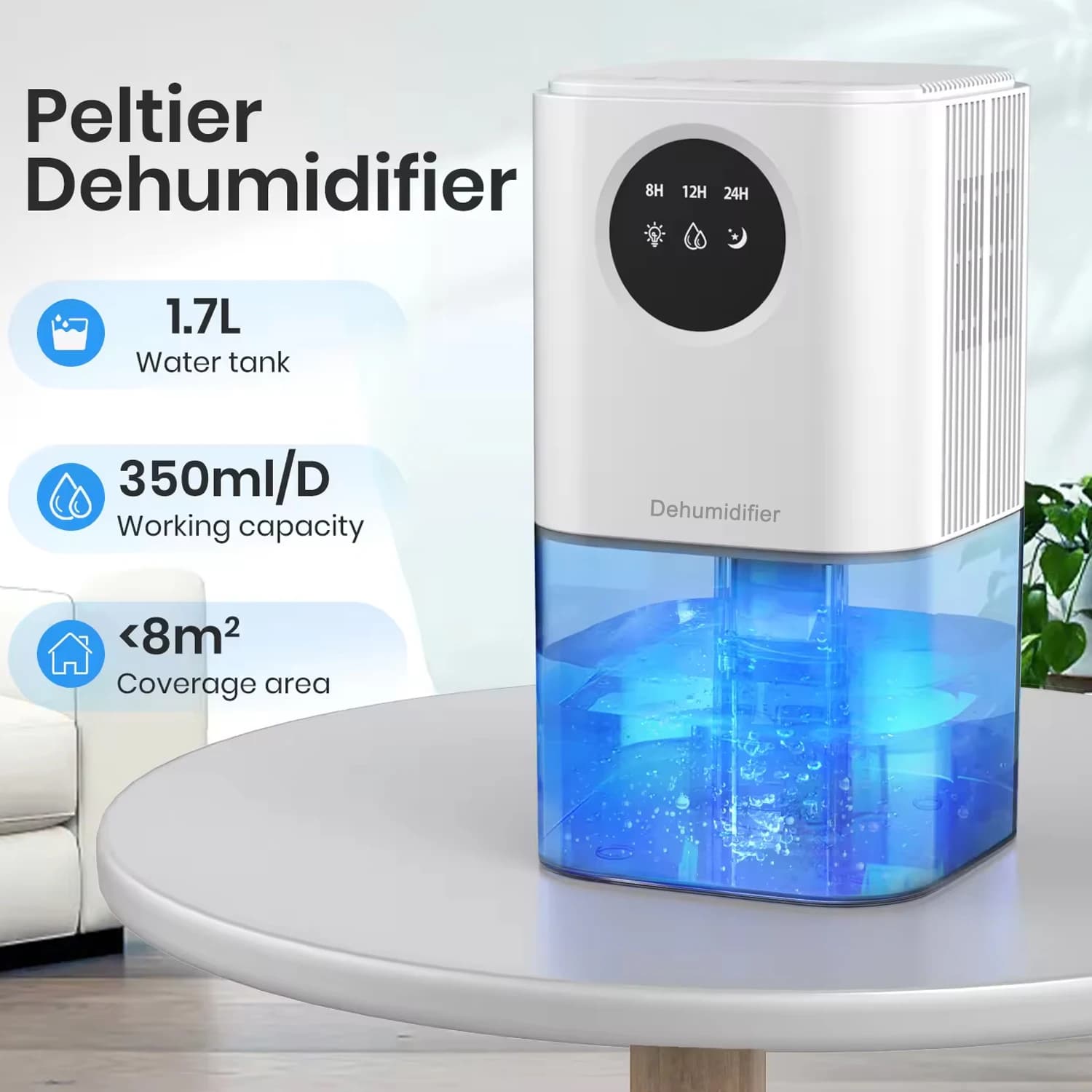 1 deumidificatori bianchi per la casa, deumidificatori intelligenti da 1700 ml con luce LED a 7 colori, timer 8/12/24 ore, 44 dB ultra silenzioso, energia