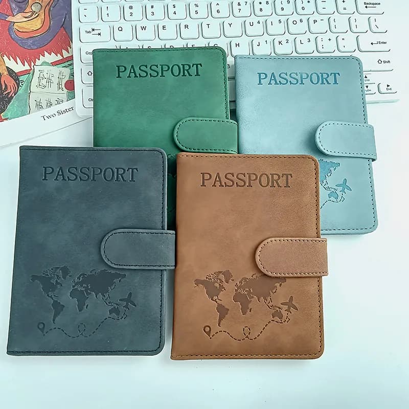 Custodia protettiva per passaporto in similpelle con scomparti multipli e portafoglio multifunzionale con gancio per biglietti da viaggio