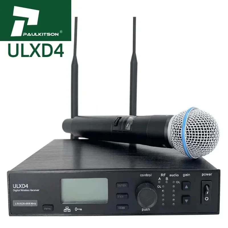 Sistema Microfonico Wireless Paulkitson ULXD4 BETA58A BETA87A S58 UHF, Microfono Portatile per Karaoke, Attrezzatura Audio Professionale