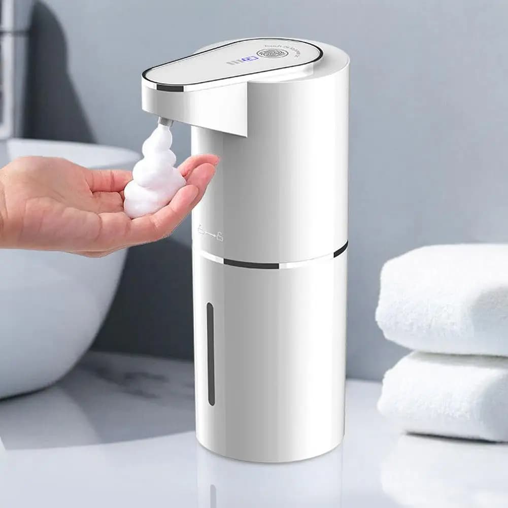 Dispenser Automatico di Sapone Schiumogeno 350ml, Montaggio a Parete, Ricaricabile USB, Erogatore Regolabile di Sapone per Mani e Piatti per Bagno