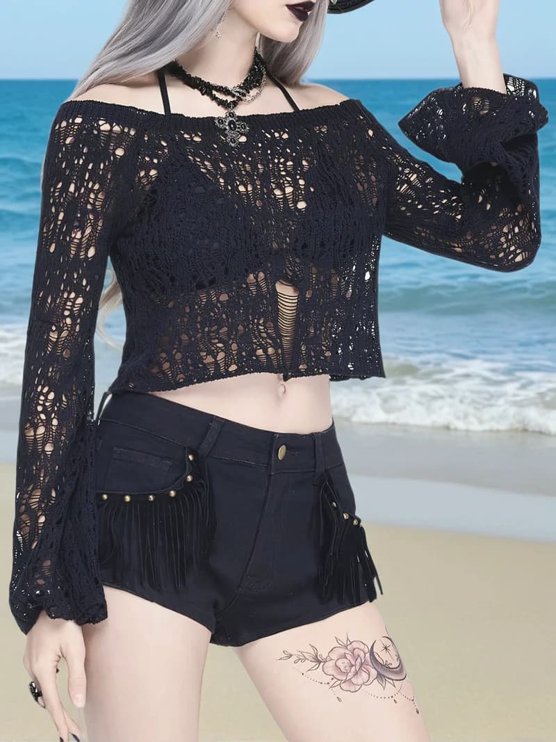 MOXDO Top in maglia da spiaggia, camicetta estiva senza maniche all'uncinetto per vacanze al resort, copricostume per bikini