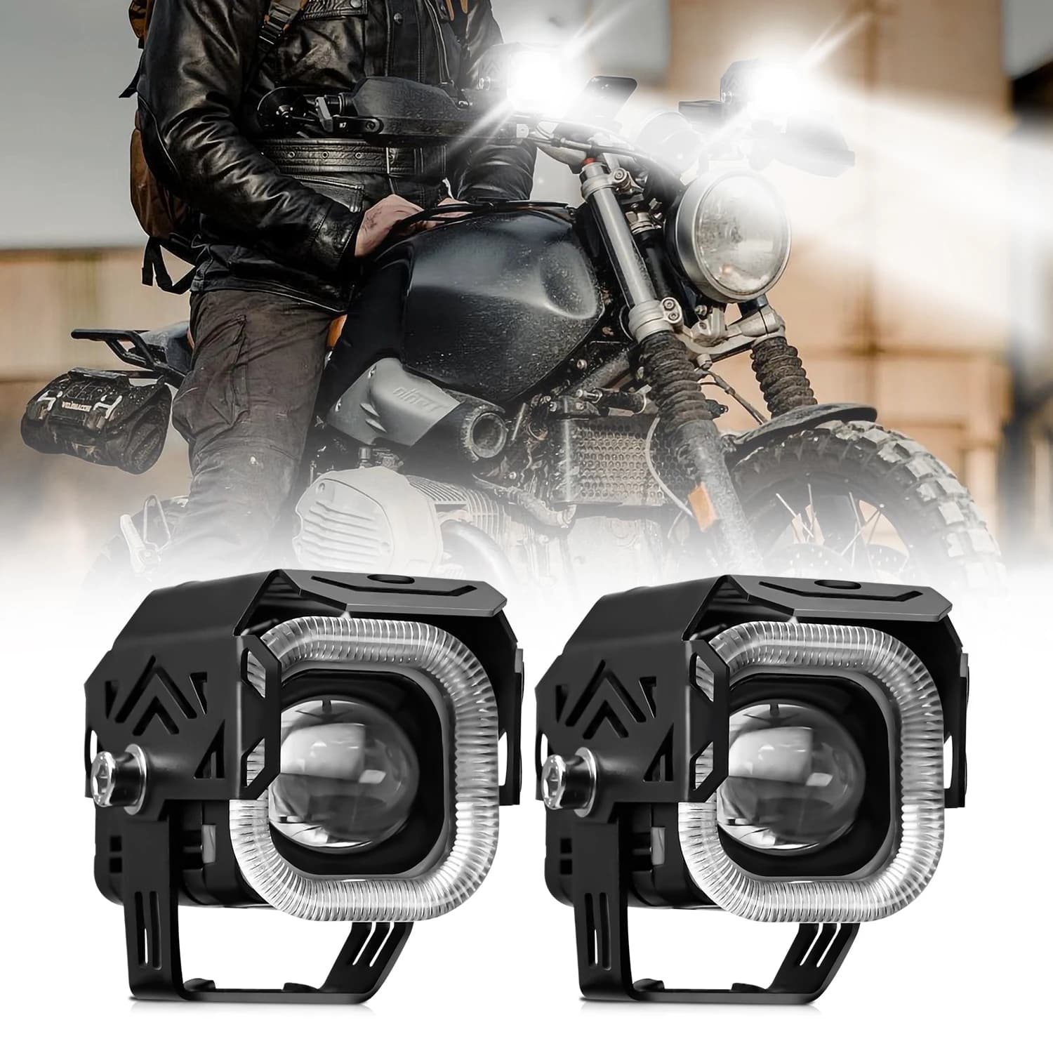 2PCS Angel Eye LED Fendinebbia Quadrato Faretto quadrato per moto Trattore SUV ATV Fari a LED 12-24V Luce di marcia diurna