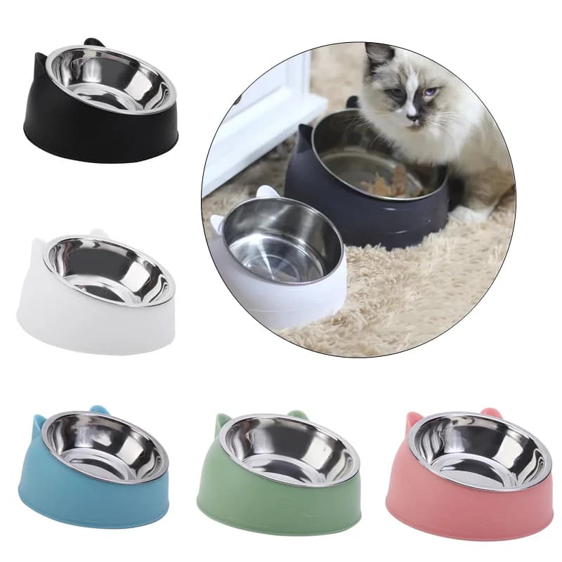 Ciotola per cani da gatto da 100 ml 15 gradi sollevata base per cuccioli antiscivolo cibo per gatti alimentatore per acqua potabile inclinazione protezione collo ciotola per animali domestici accessori