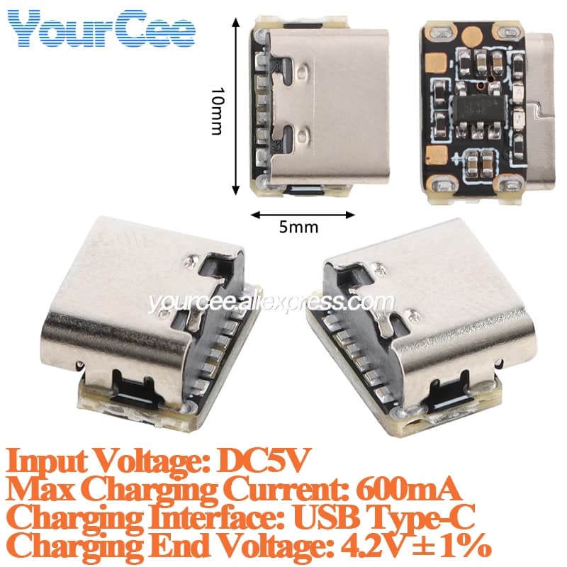 100 pz/1 pz Mini Module USB Charging Card Type-C 3.7V 4.2V 600mA for Lithium Battery 18650 with Power Supply Protection for Keyboard