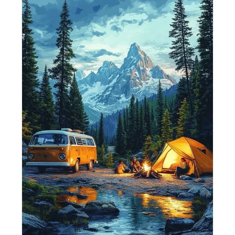 PhotoCustom Diamond Painting Embroidery Mountain Camping Picture Of Rhinestones Landscape Painting Cross Stitch Kits Home Decor