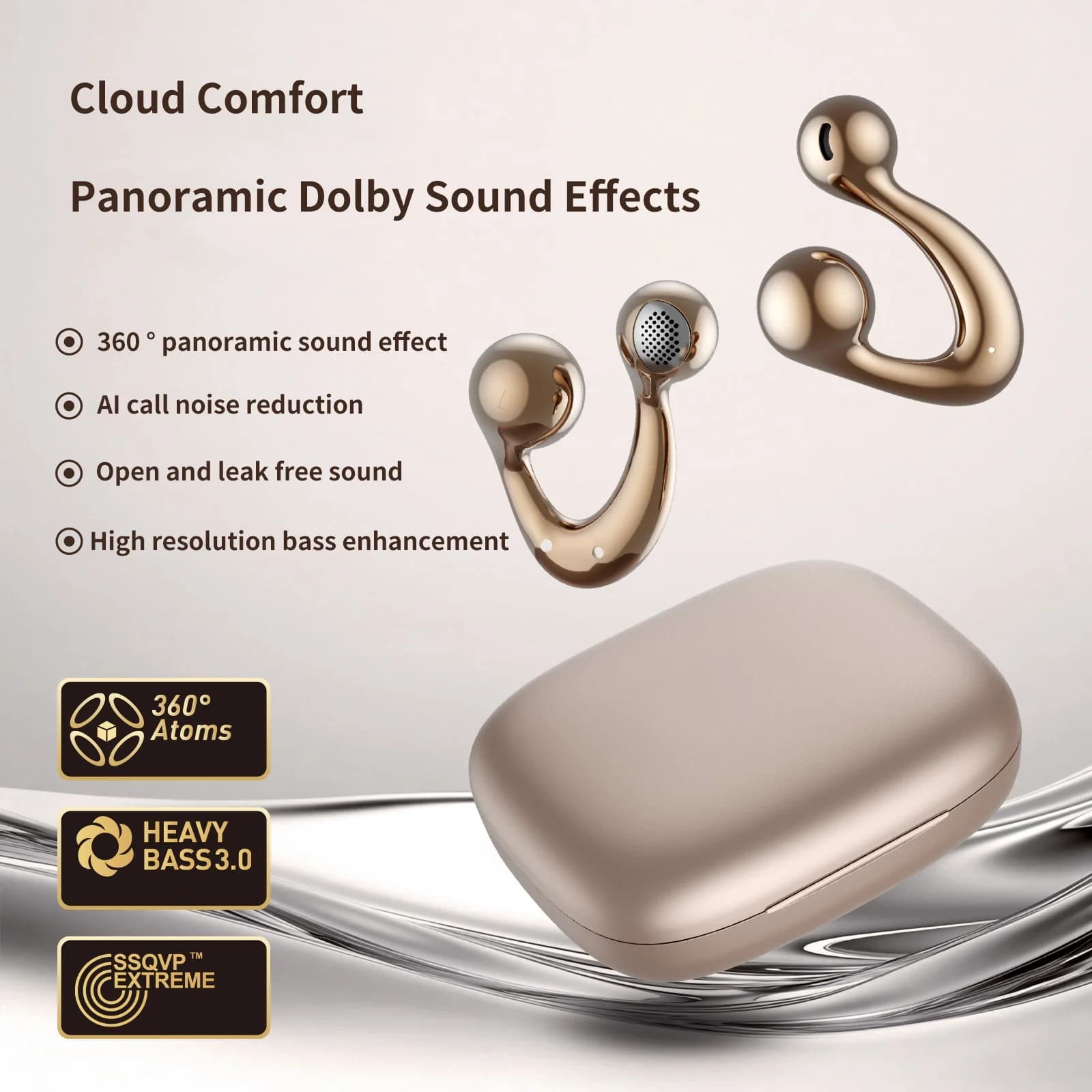 Auricolare Bluetooth stile aperto Display di alimentazione stile clip auricolare Batteria a lunga durata Supporto audio stereo Connessione a doppio dispositivo