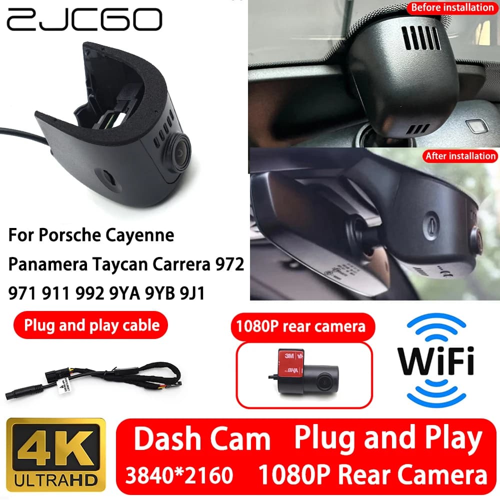 For Porsche Cayenne Panamera Taycan Carrera 972 971 911 992 9YA 9YB 9J1 4K Front Camera Rear Dash Cam Wifi Plug and Play
