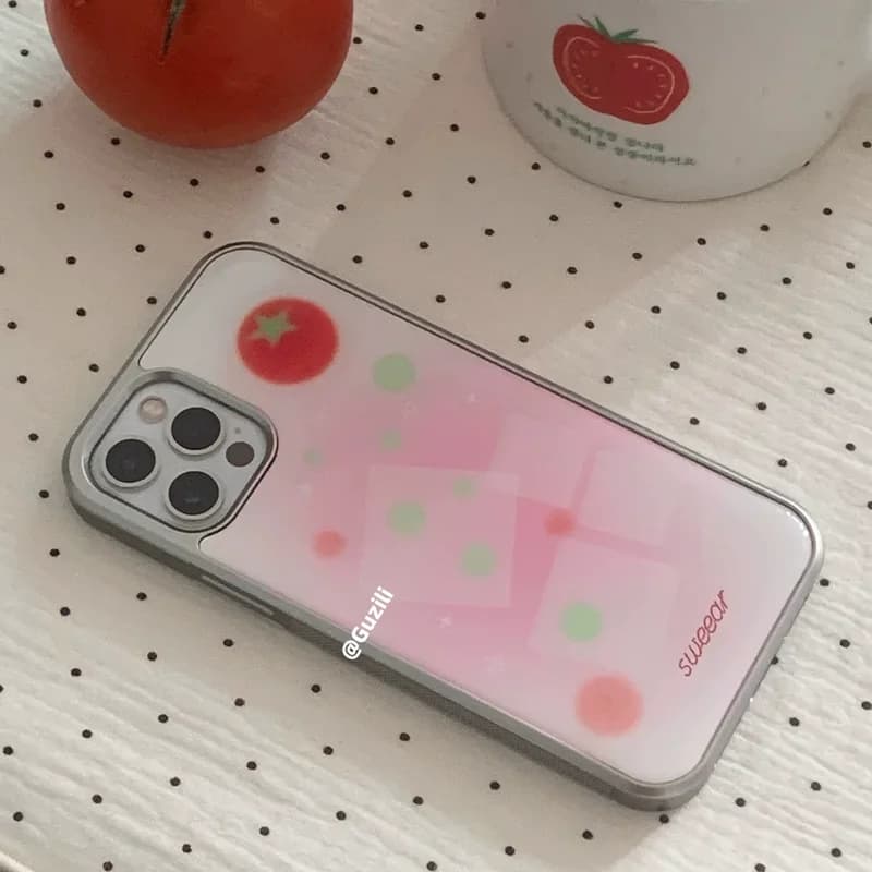 Korean Ins 3D Tomato Sweet Pink Girl Sparkling Water Phone Case For iPhone 17 AIR 16 15 14 13 12 11 PRO MAX PLUS Anti Drop Cover