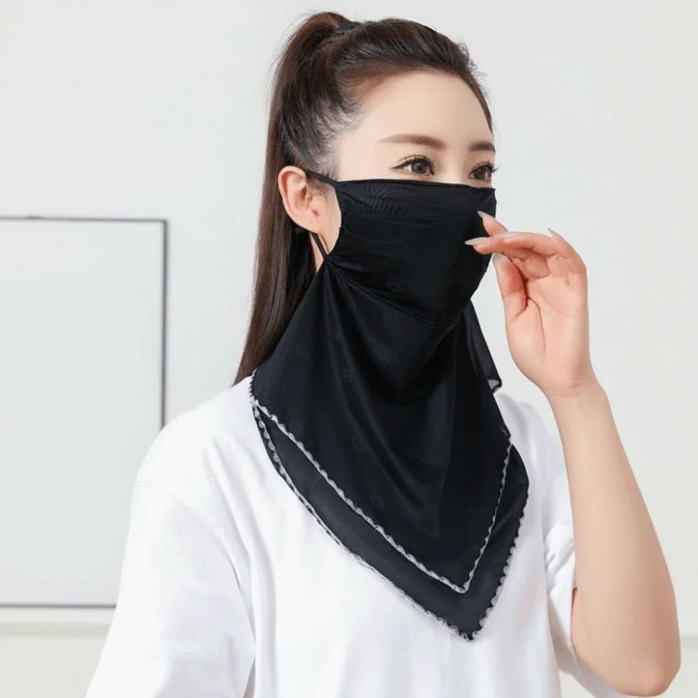 Maschera Semplice Elastica in Seta Ghiaccio, Velo Sottile in Pizzo per Protezione Solare, Sciarpa Antivento per il Viso, Copertura Viso per la Pesca