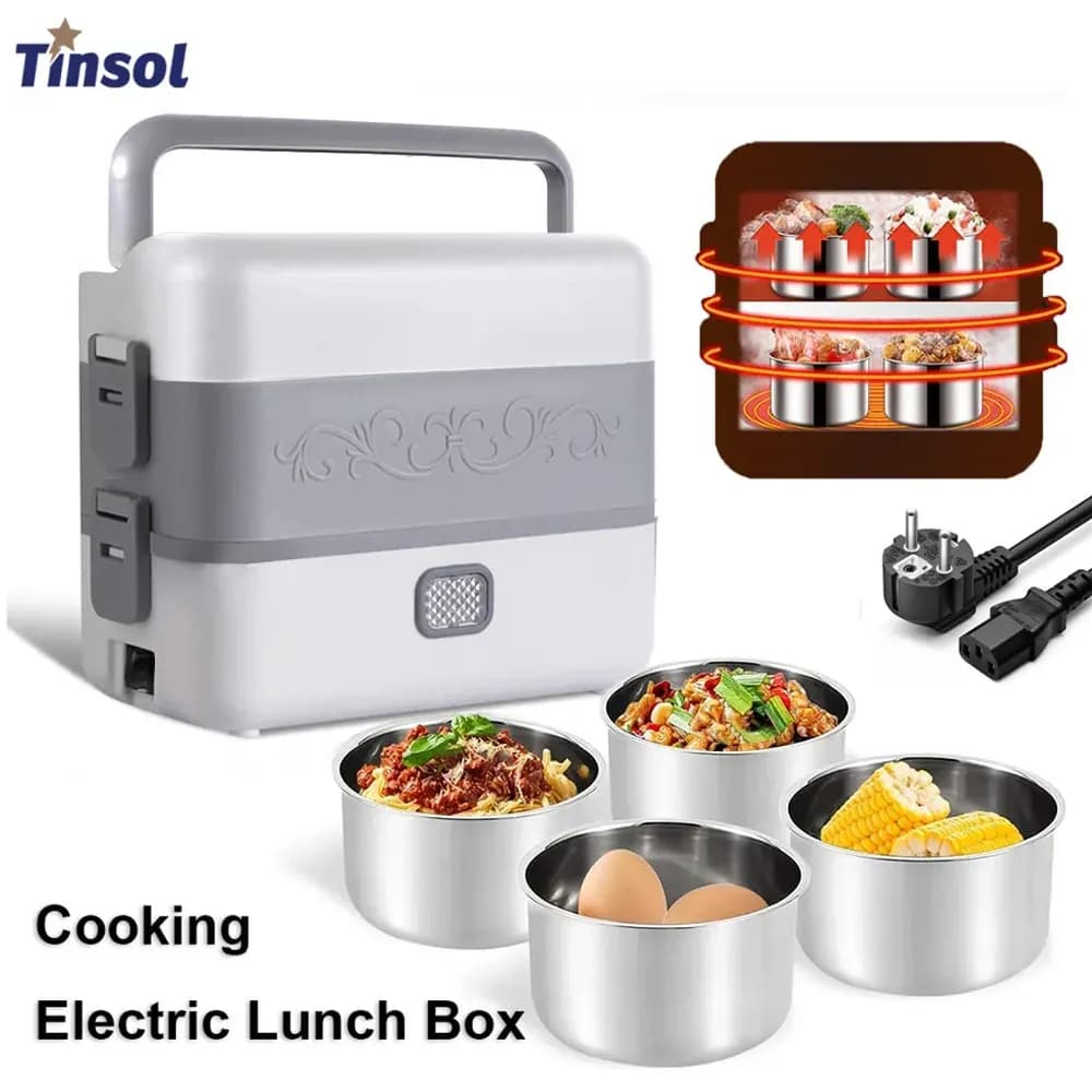 TINSOL 2.5L Contenitore per il pranzo riscaldato a doppio strato 220V Riscaldamento elettrico Scatola per il pranzo isolata Pentola interna in acciaio inossidabile 304 Riscaldatore per il pranzo