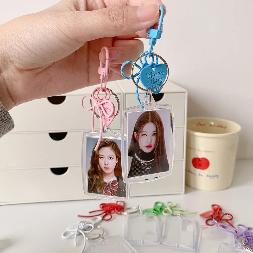 Acrylic Card Cover Mini Photocard Holder Peach Heart Pendant Hanging Decoration ID Photo Photocard Frame Korean Style Picture