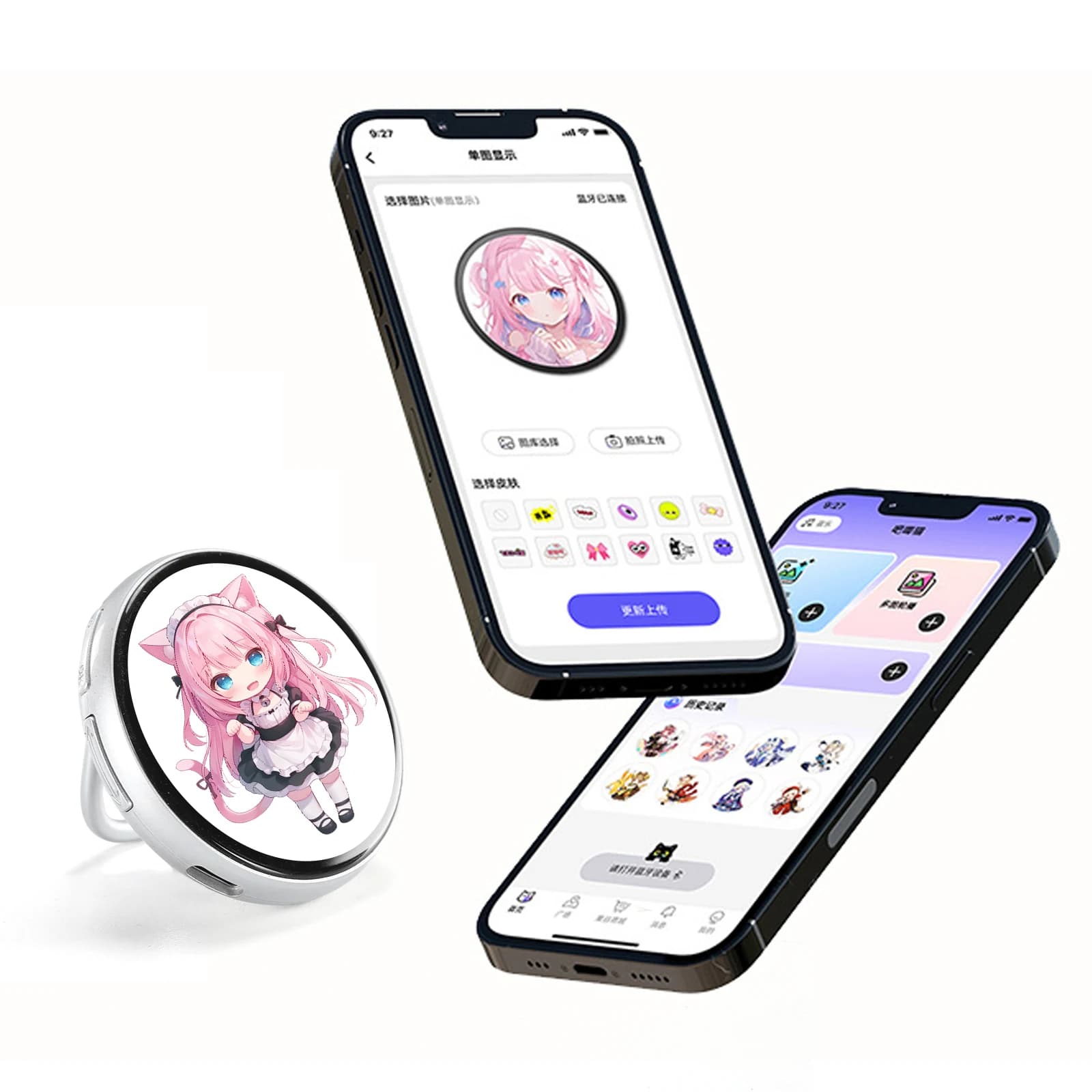 Electronic Anime E-Badge 1.85-In IPS Dynamic Smart Display Screen Tag Pins Type-C Charging for Handbag Backpack Decorations