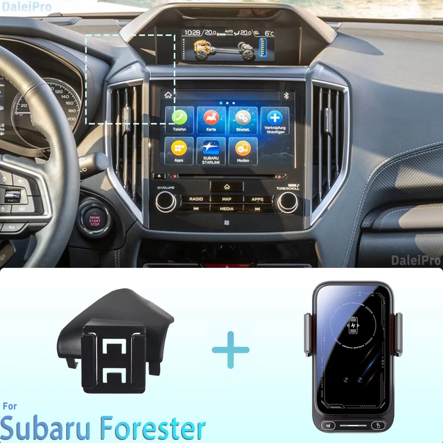 Progettato per Subaru Forester 2019-2023 2024 Supporto per telefono Supporto magnetico per auto Rilevamento intelligente Ricarica wireless Rilascio one-touch Qi
