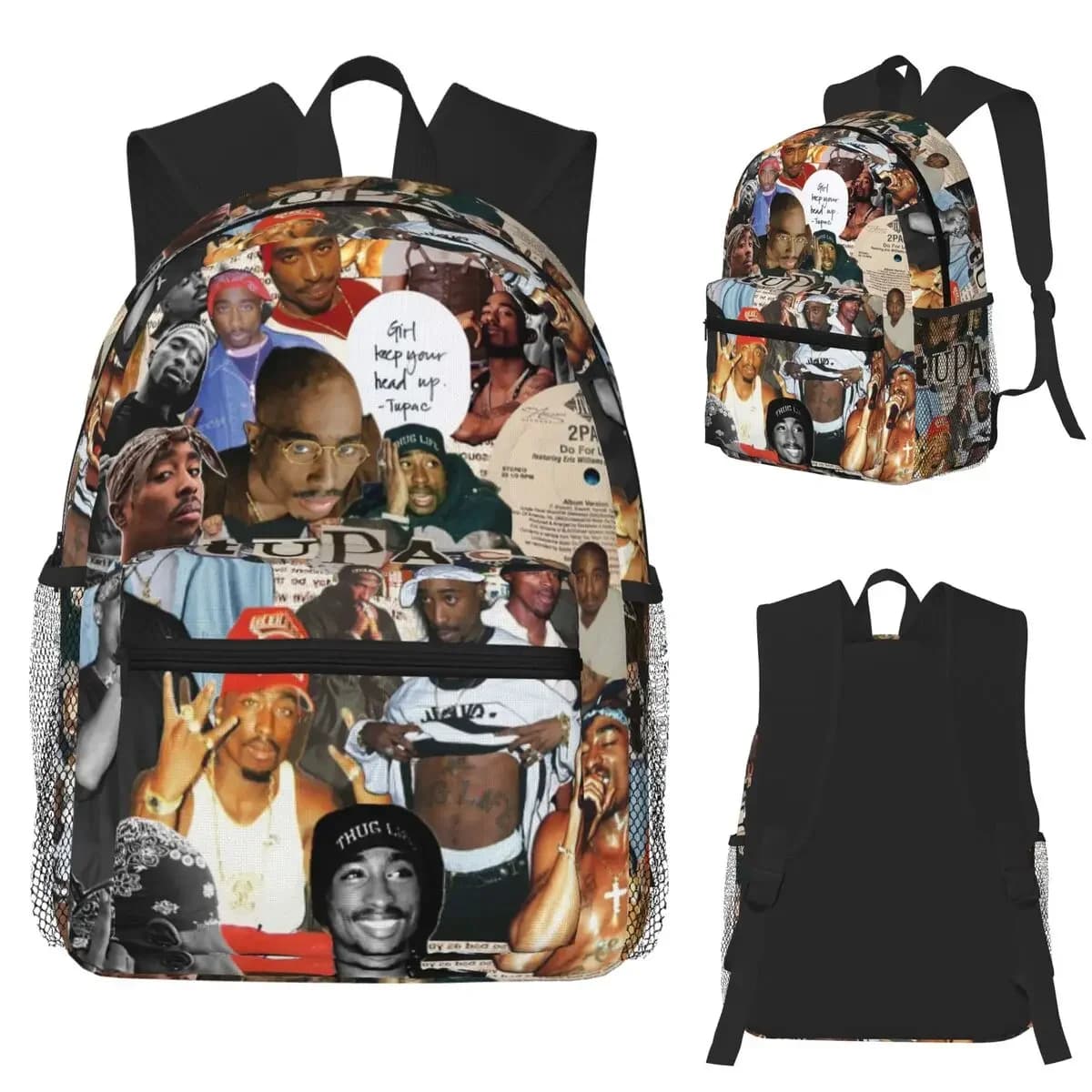 Tupac 2Pac Student Backpack School Bag Hiking Travel Daypack for Men Women Fashion Bookbag Shoulder Bags
