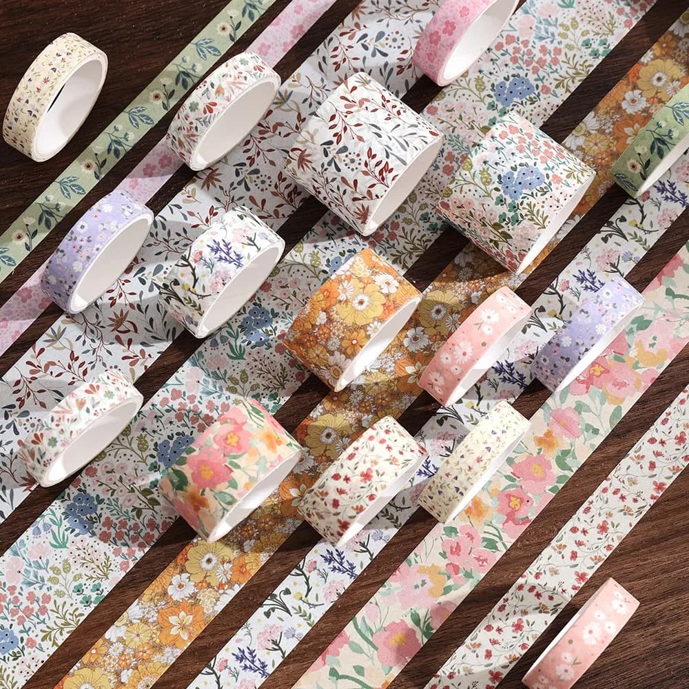 12 rotoli di nastro adesivo Washi con fiori vintage, forniture per scrapbooking, nastri per mascheratura lunghi per scrapbooking, journaling, planner, notebook