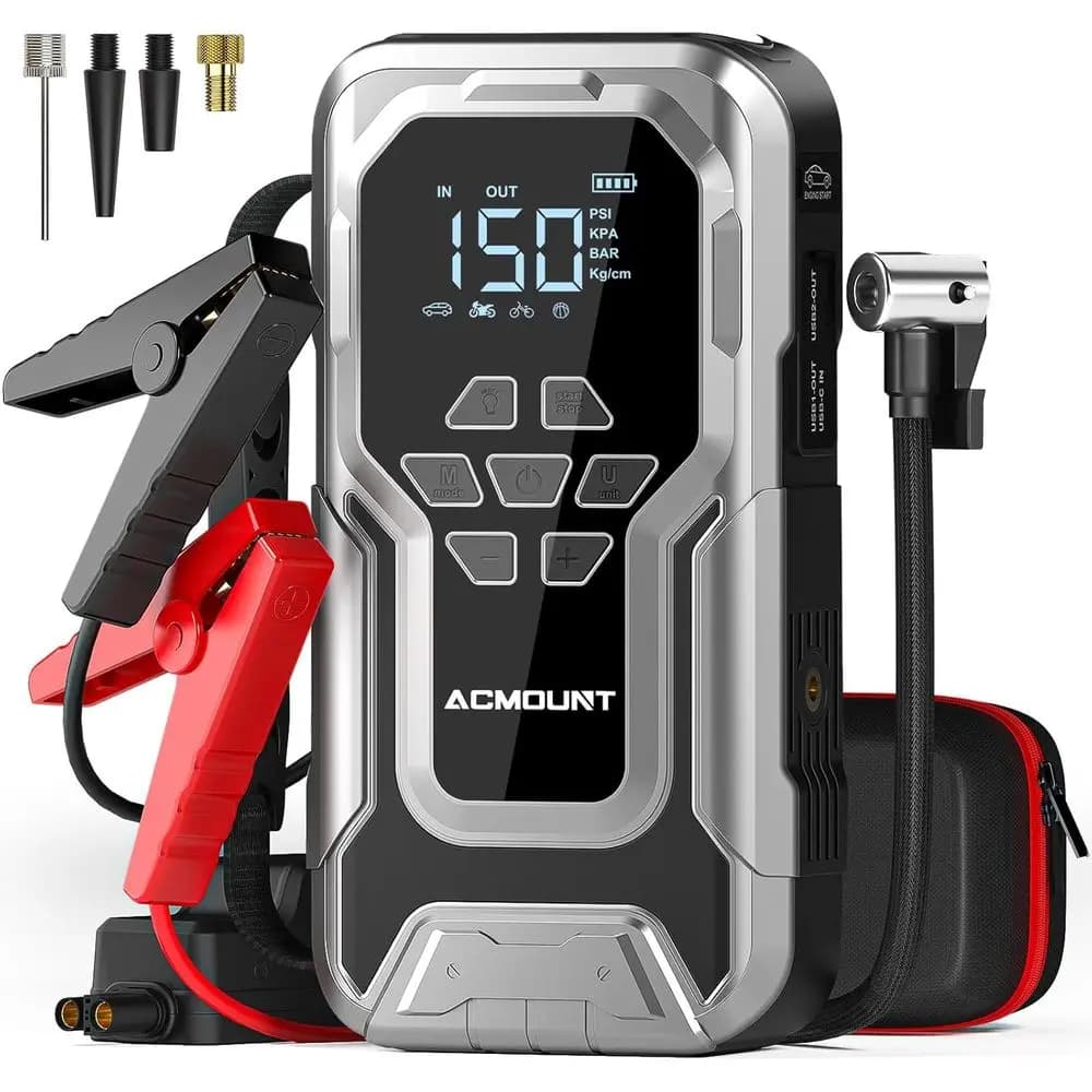 Avviatore di Emergenza Portatile 6000A con Compressore d'Aria, Gonfiatore Pneumatici 150PSI, Kit di Emergenza per Auto