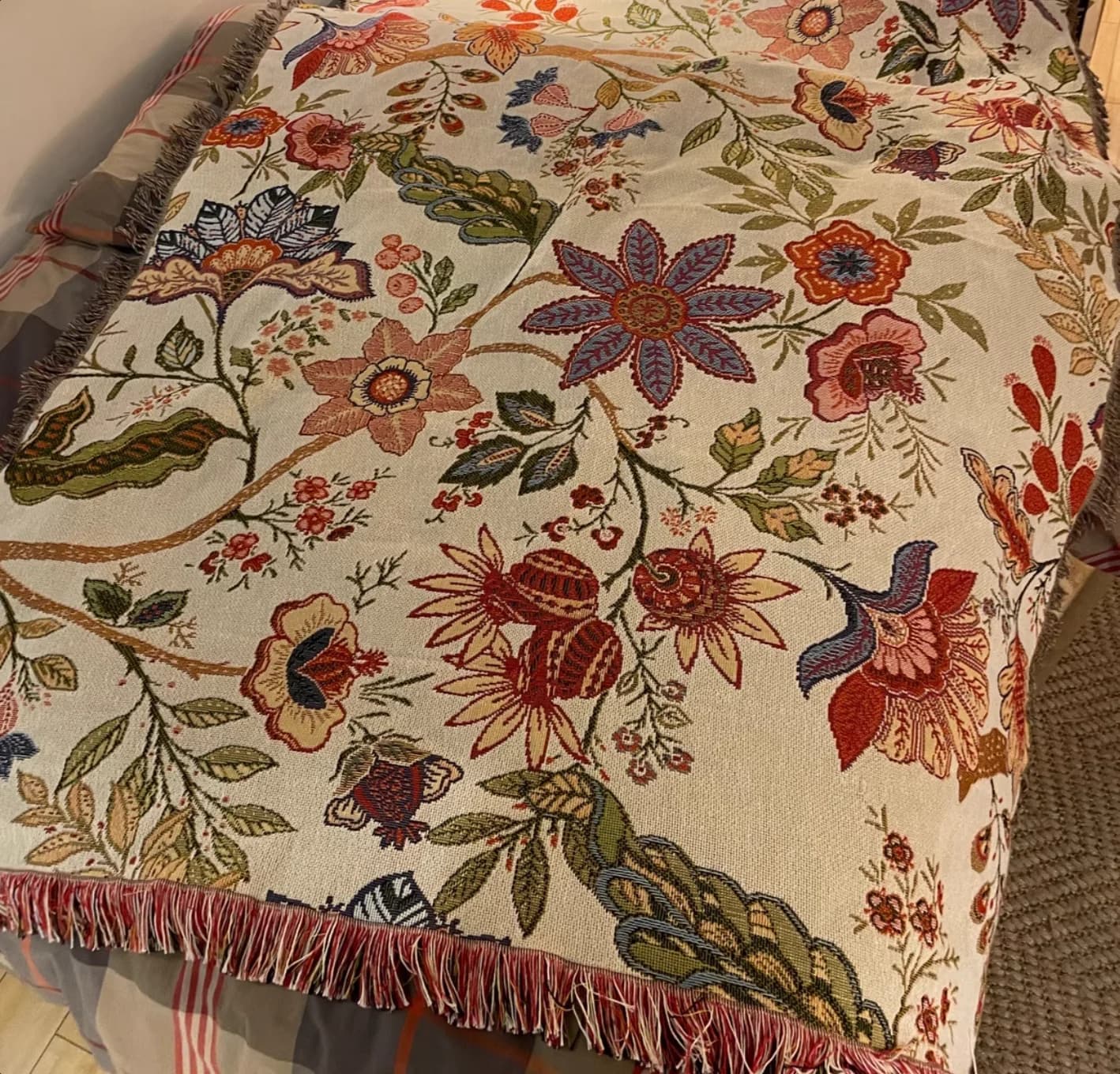 Coperta per divano in tessuto con filo di cotone artistico, a tema floreale e pianta, piccola e fresca, tappeto decorativo, coperta per divano,