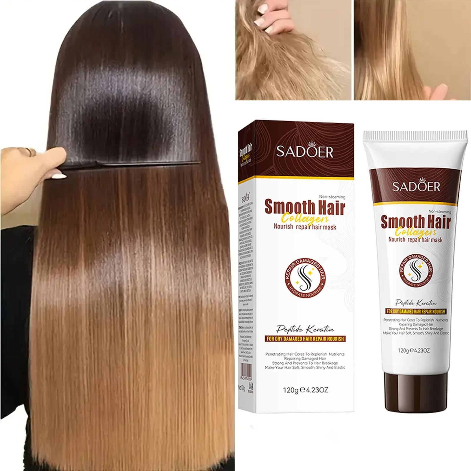 SADOER Maschera per capelli al collagene Professionale Nutriente profondo Cura dei capelli Riparazione Capelli danneggiati Ripristina la lucentezza Adatto a tutti i tipi