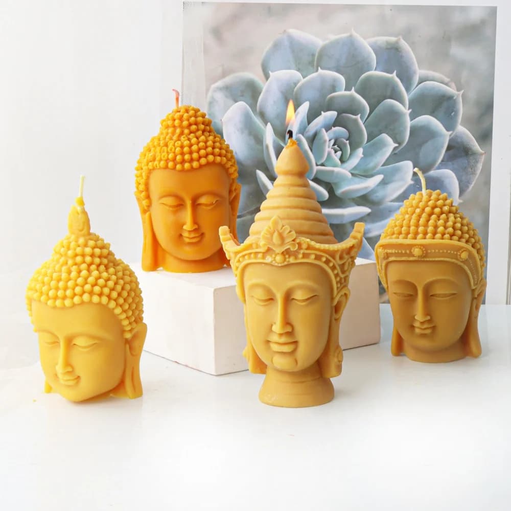 Stampi per candele con testa di Buddha Stampi in silicone per sapone di Buddha 3D Stampo in resina di cera Testa di Buddha Resione di gesso Artigianato epossidico Stampi in silicone