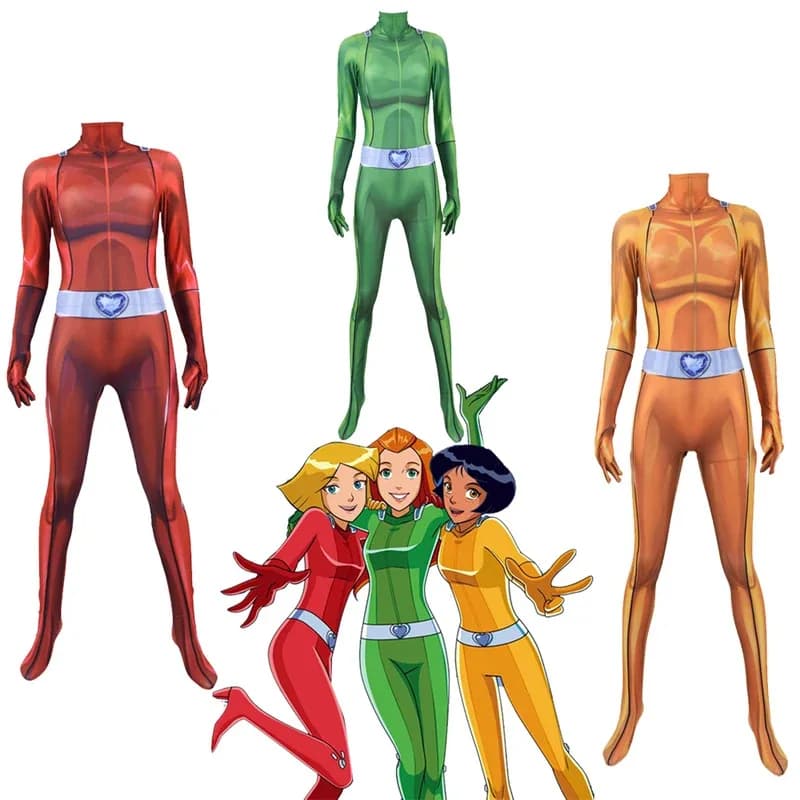 2025 Nuove Ragazze Cosplay Halloween T-Totally S-Spies Costume Cosplay Donne Sexy Zentai Tuta Trifoglio Ewing Samantha Simpson Alex